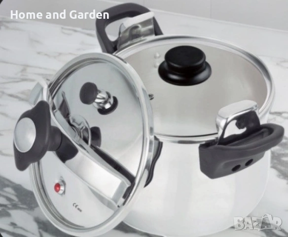 Тенджера под налягане Rosberg, 5л/7л/9л, Индукция, Неръждаема стомана, Стъклен и метален капак, снимка 6 - Съдове за готвене - 53995704