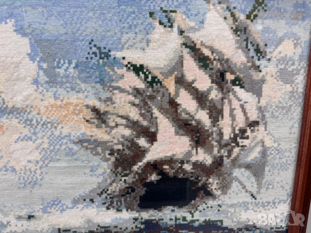 Ушит Гоблен "Фрегата в бурно море", снимка 5 - Гоблени - 54144223