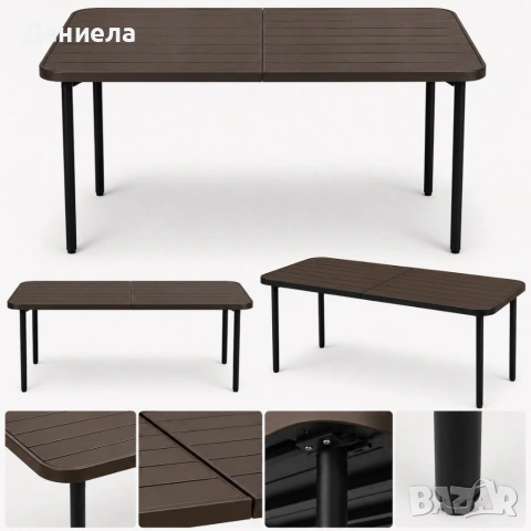 Правоъгълна градинска маса 140x80 см в елегантен кафяв цвят 