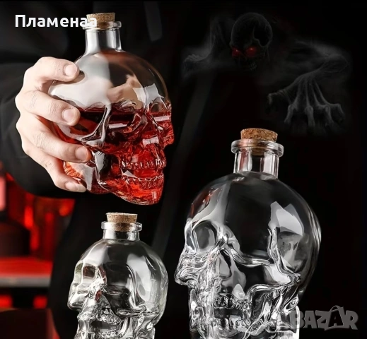 Стъклен декантер / Бутилка „Череп“ – 400мл., снимка 3 - Чаши - 55125118