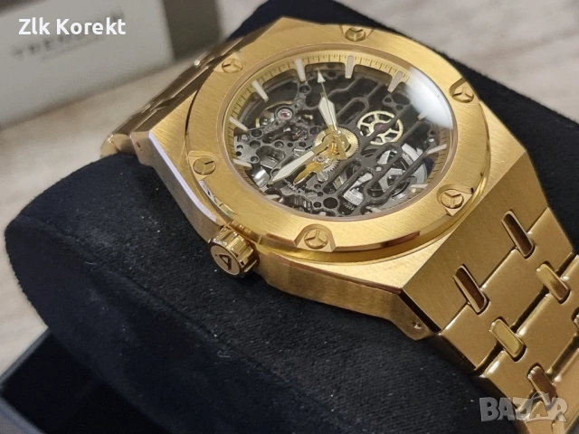 Автоматичен часовник с видим механизъм, Златист, снимка 10 - Мъжки - 54608126