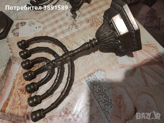 Еврейски свещници 2бр.менора и 1бр.ханикия 2бр.+1бр.свещник ханукия , снимка 7 - Антикварни и старинни предмети - 55534798