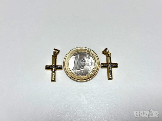 2 броя еднакви! Златни Кръстчета - 1,20 грама/двете/, 14К (проба 585), снимка 9 - Колиета, медальони, синджири - 54055360