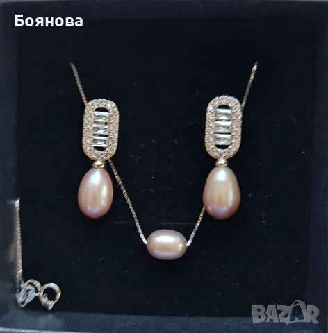 Сребърен комплект с естествени перли , снимка 3 - Бижутерийни комплекти - 35809328