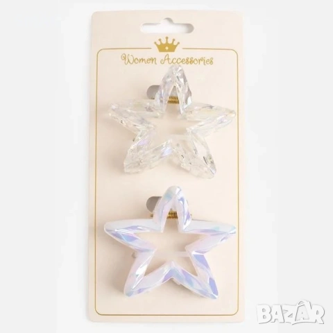 Дамски шноли звезди бели холограмни 7cm 2бр_1261865, снимка 3 - Аксесоари за коса - 54700867
