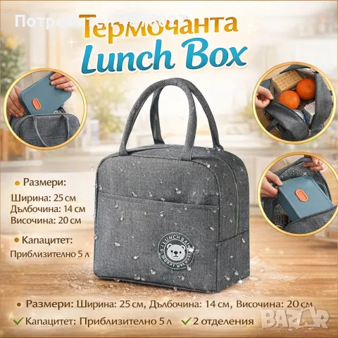 Термочанта Lunch Box – Идеалният избор за обяд, пикник и пътуване!, снимка 5 - Кутии за храна - 55479325