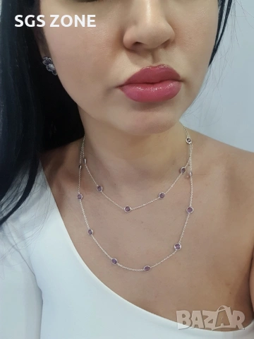 СРЕБЪРНО КОЛИЕ 925 С ЕСТЕСТВЕНИ АМЕТИСТИ
