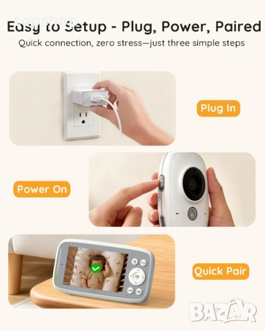 Чисто нов без Wifi и Интернет Бебефон с 2 Камери BOIFUN VB616 – 4" IPS Екран  / Нощно виждане   , снимка 7 - Бебефони - 54680664