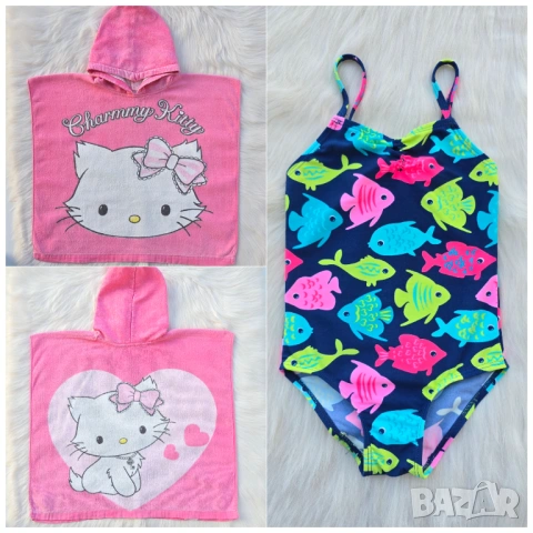 Детско пончо за плаж Hello Kitty и бански 2-3 години