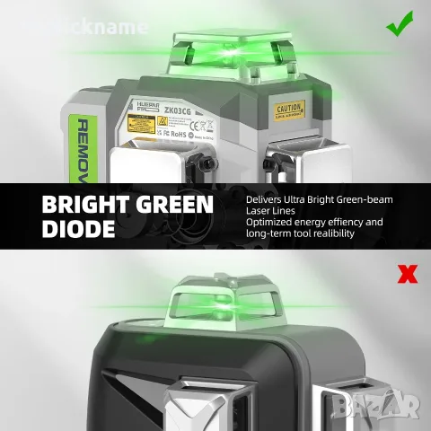 360° Huepar ZK03CG-L лазерен нивелир зелен с 12 кръстосани линии нивел лазер импулсен режим, снимка 6 - Измервателни инструменти - 55663261