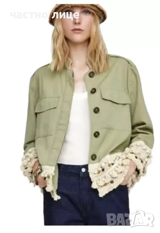 Дамско зелено памучно якенце Zara, снимка 2 - Якета - 54176839