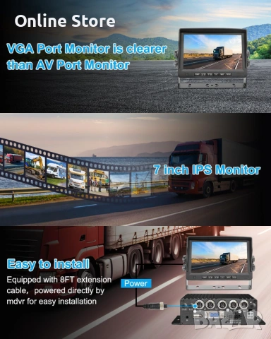 4-канален автомобилен MDVR 1080P H.265 с 7" монитор – 4 камери, нощно виждане, снимка 6 - Аксесоари и консумативи - 54176357