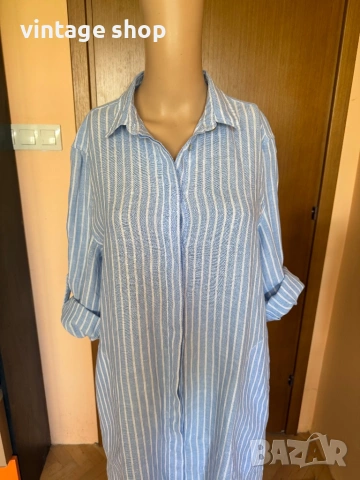 Морска лятна ленена туника тип риза, размер L/XL, снимка 6 - Туники - 54491812