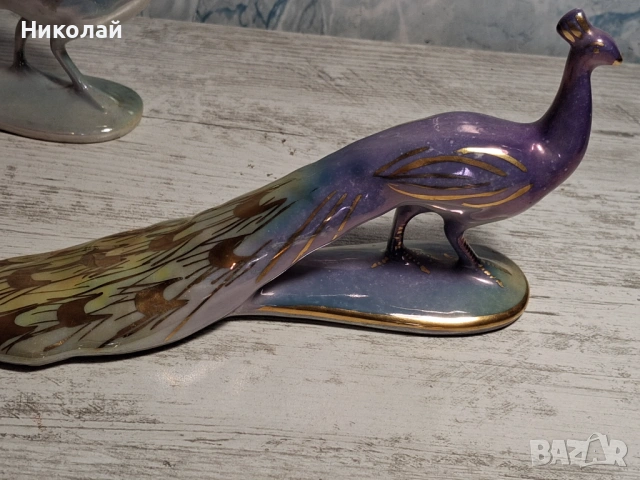Двойка Стар Български Порцелан Порцеланова Фигура Паун, снимка 5 - Антикварни и старинни предмети - 54617379