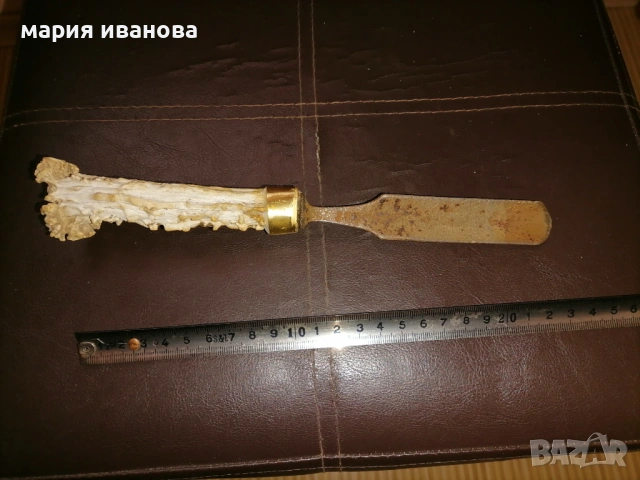 Старо длето с рогова дръжка, снимка 3 - Антикварни и старинни предмети - 54238206