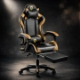 Черен геймърски стол с златисти акценти и разтегляема поставка за крака – луксозен комфорт без компр, снимка 1