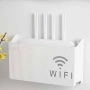 4665 Стойка за Wi-Fi рутер за стена – Самозалепващ се бял органайзер (24 см), снимка 4