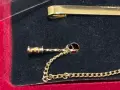 НОВА! Позлатена ретро Щипка с Игла за вратовръзка с предпазна верижка, снимка 3
