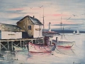 Маслена картина "Лодка на кея" с авторско стихче, снимка 1