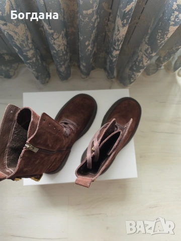Кафяви боти естествен велур Aquamarineshoes, снимка 5 - Дамски боти - 54199824
