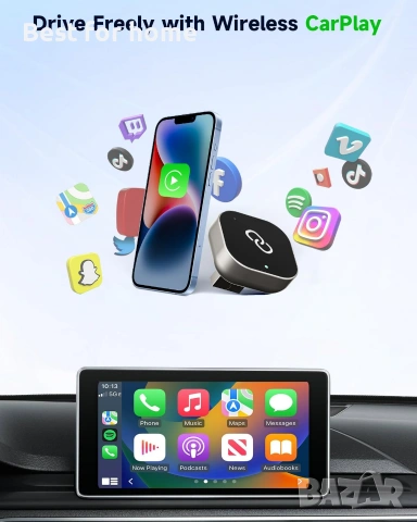 Безжичен адаптер Spedal Car Play за CarPlay и Android Auto, преобразува кабелен в безжичен, снимка 2 - USB кабели - 54999033