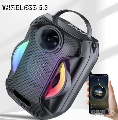 Преносима Bluetooth караоке колона ZQS-W4110 с 2 безжични микрофона,RGB светлини, FM радио, USB, AUX, снимка 2 - Тонколони - 55577804