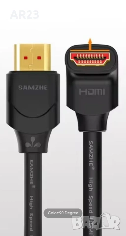 Ъглов HDMI Кабел SAMZHE (90° Градуса), 1 метър – 4K Ultra HD @ 60Hz, HDMI 2.0 за PS5/Xbox/RTX, снимка 2 - Кабели и адаптери - 55284716
