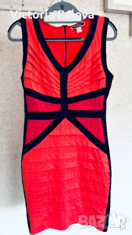 Спортно-елегантна коралова рокля с контрастни панели – NIKIBIKI, размер L, снимка 3 - Рокли - 53978743