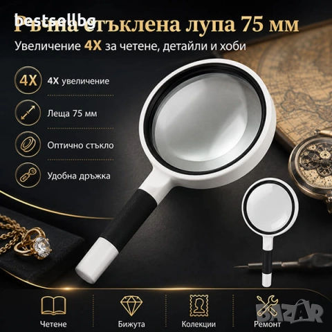 Ръчна джобна увеличитена стъклена лупа 4x увеличение за четене деца