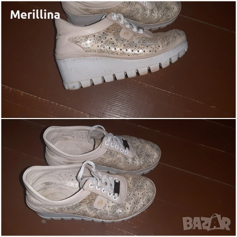 Кожени златисти дамски обувки