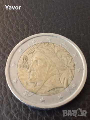 Продавам колекционерска монета 2 евро, Италия, 2002г., с грешка R.