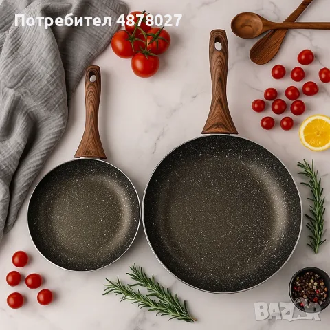Комплект тигани 9Tnine-4419, 22/26см, Мраморно покритие, Кован алуминий, снимка 3 - Съдове за готвене - 55698439