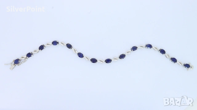 Сребърна тенис гривна с натурални Сапфири Royal Blue от Шри Ланка със сертификат , снимка 3 - Гривни - 54637350