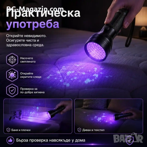 Мощен UV фенер LED ултравиолетова светлина ув фенерче за камък смола кръв урина професионален, снимка 4 - Къмпинг осветление - 51027854