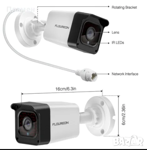 Готов комплект IP Floureon XPOE Security System 4 камери 1080P HD NVR 1TB, снимка 2 - Комплекти за видеонаблюдение - 55360629