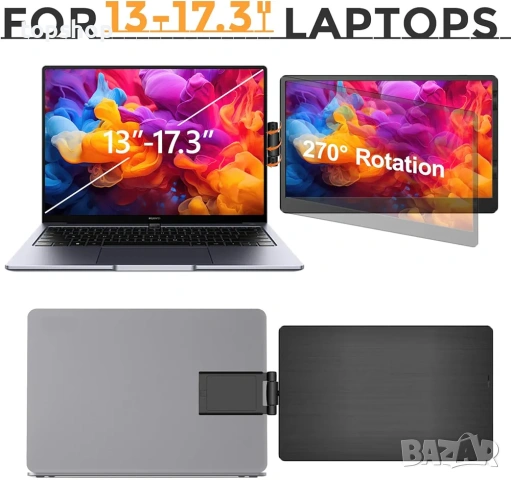 Чисто нов Преносим Монитор Naievear 11.6'' (FHD 1080p, HDMI / Type-C, Втори екран за Лаптоп, Телефон, снимка 3 - Монитори - 54694558