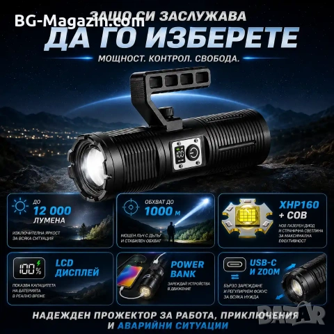 Мощен далекобоен професионален LED лазерен прожектор тактически ръчен фенер за лов риболов къмпинг, снимка 6 - Къмпинг осветление - 51178849
