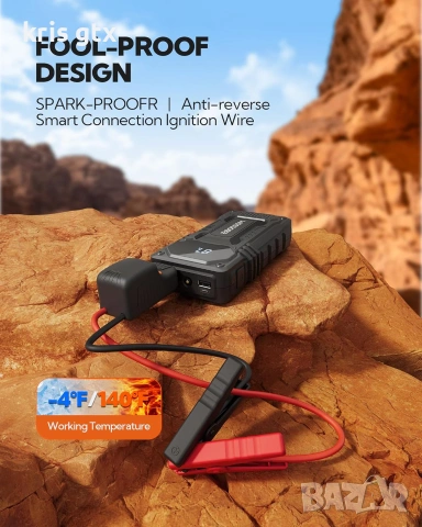 Джъмп Стартерна автомобилна батерия, 10000mAh 12V с кабели за подаване на ток, снимка 4 - Аксесоари и консумативи - 55093030