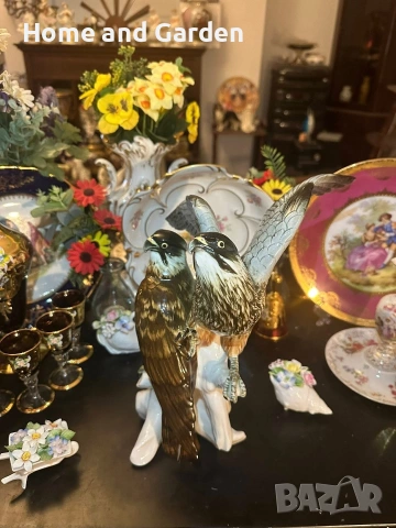 Karl Ens Соколи Volkstedt Германия голяма порцеланова фигура 35 см, снимка 3 - Антикварни и старинни предмети - 54026004