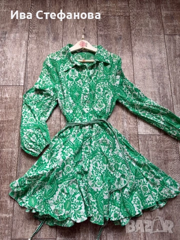 Нова зелена ежедневна елегантна рокля zara Zara Зара 100 % памук памучна разкроена  , снимка 6 - Рокли - 52841097