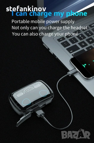 Безжични слушалки M10, TWS, Bluetooth 5.1, 2000mAh батерия, снимка 6 - Слушалки и портативни колонки - 53970440