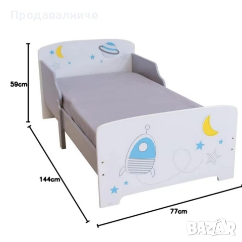 Детско легло Космос 140x70 см с ламелна основа - Бяло легло с пленети, звезди и ракета, снимка 6 - Бебешки легла и матраци - 54690061