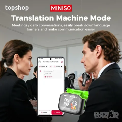 Чисто нови смарт Bluetooth слушалки MINISO MS103 с LCD екран и AI преводач (135 езика)  , снимка 4 - Bluetooth слушалки - 55427894