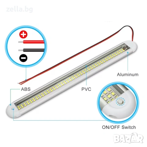LED плафон за автомобил 120 SMD 2835, 12-85V – Универсално осветление за багажник и купе 10384, снимка 7 - Друга електроника - 54691845