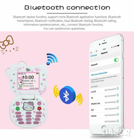 Hello Kitty Розов Телефон за Момиче, Камера, Подарък, с локация, детски телефон с капаче, за дете, снимка 10 - Други - 55012042