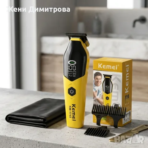 Професионален тример Kemei KM-1745 - LCD дисплей, USB зареждане и Zero Gap нож, снимка 3 - Тримери - 55546123
