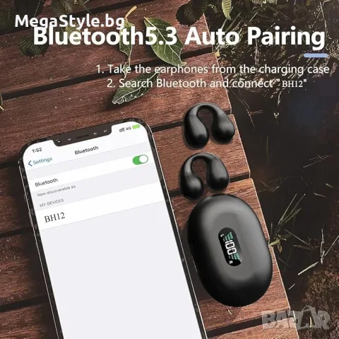 XClear BH12 Безжични Bluetooth 5.3 Спортни Слушалки с Щипка, Черни, снимка 6 - Безжични слушалки - 55314277