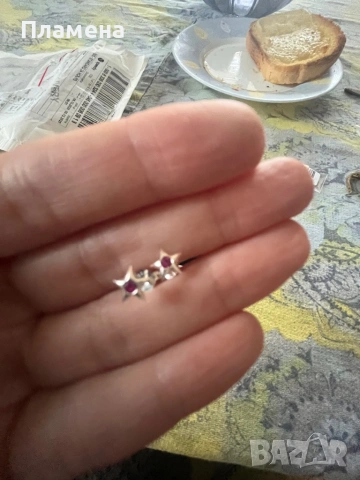 Нежни сребърни обеци звезди с цирконии проба 925 , снимка 2 - Обеци - 54226923