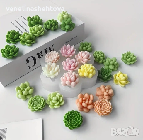 3D 7 цветя сукуленти силиконов молд форма за свещи гипс сапун смола фондан за декорация на торта , снимка 3 - Форми - 54151063