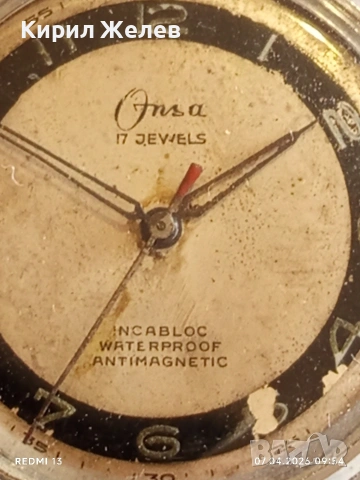 Стар механичен часовник ONSA ANTI-MAGNETIC SWISS рядък за КОЛЕКЦИЯ 54319, снимка 4 - Антикварни и старинни предмети - 54118474